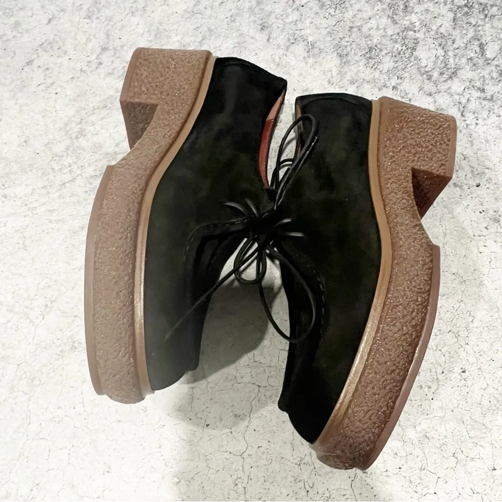 NEW Triver Flight Anthropologie Black Suede Platform Moccasin Loafers Lace Up 37 - Image 4