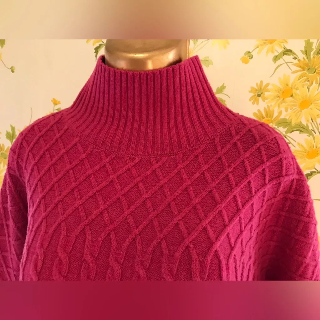 Anthropologie Oliver magenta cable knit oversized sweater size L Pink Size L - Image 3