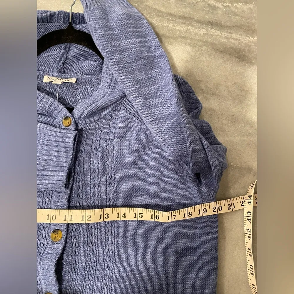 NWT NorthStyle Size S Blue Heather Button Front Hooded Cable Knit Cardigan - Image 9