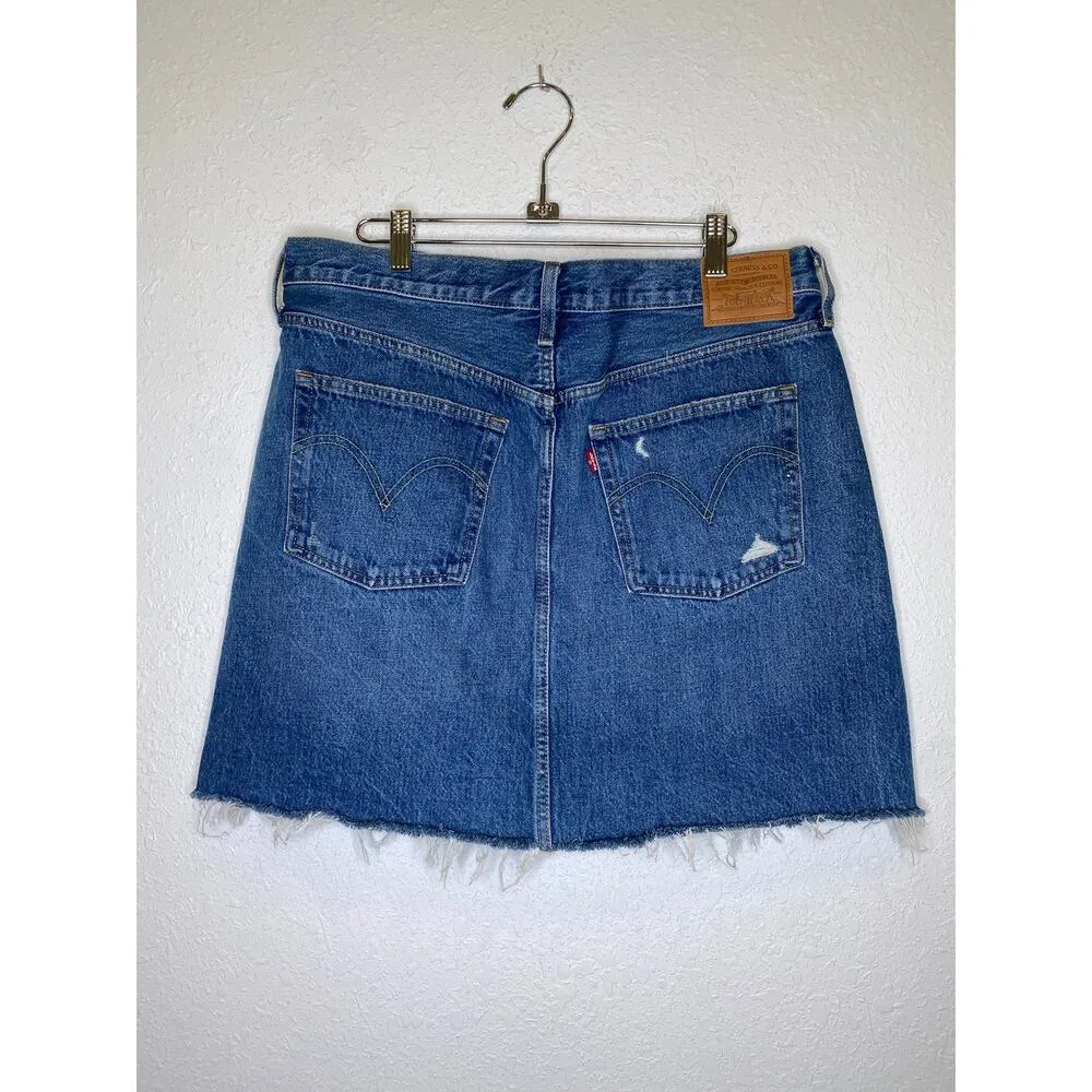 Levi’s Premium High-Rise Deconstructed Medium Blue Wash Denim Skirt NWT Sz 32 - Image 6