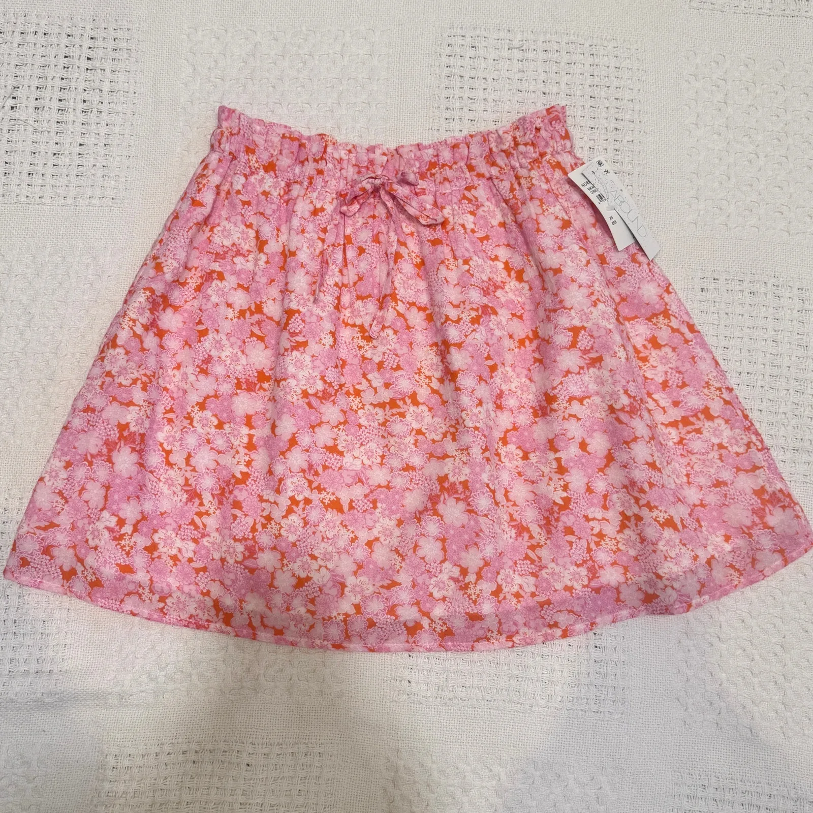 Abound XS cotton lined elastic cinch waist tie floral mini skirt SK 3129 - Image 8