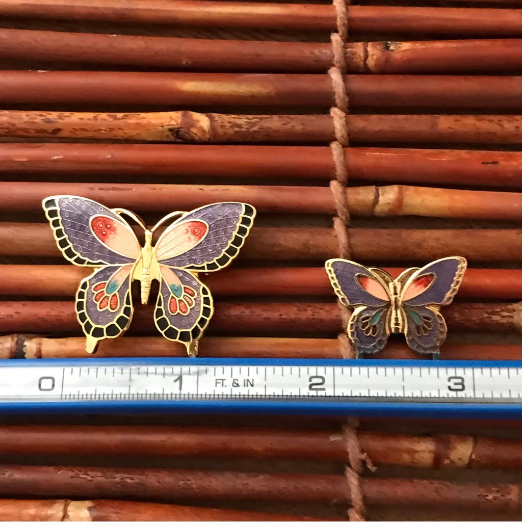 Butterflies Two Gold Tone with Colorful Enamel Brooch Pin - Image 5