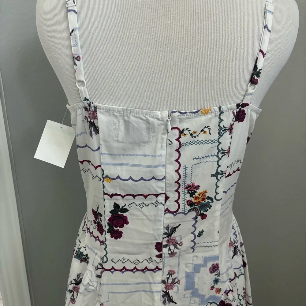 DESIGN cotton dropped corset waist midi skater dress in patchwork print - Image 8