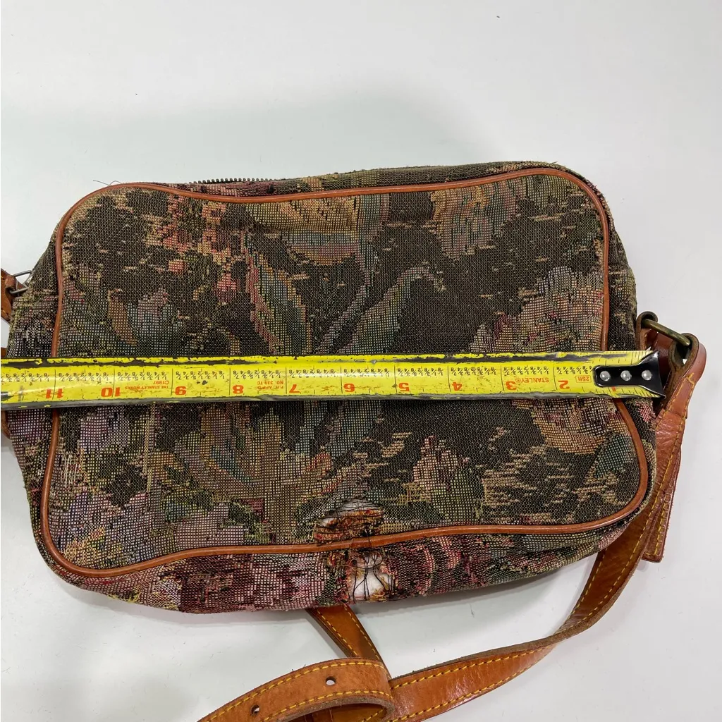 Vtg. Polo Ralph Lauren Green Tapestry Leather Shoulder Crossbody Bag Tag Charm - Image 6