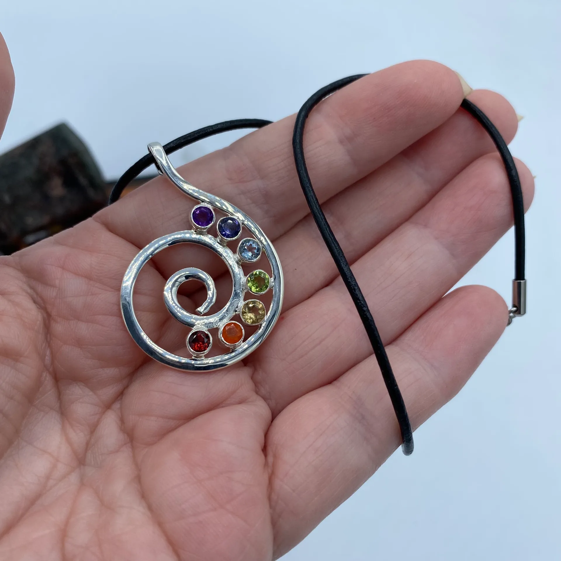 Sterling Silver Spiral Of Life Chakra Pendant Necklace - Image 3