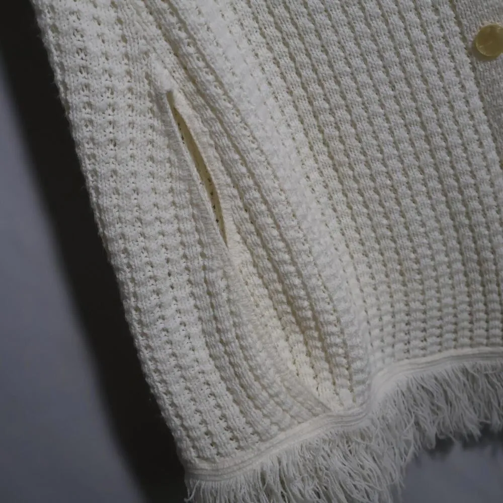 Vintage Crochet Ivory Cream Poncho Cape Cottagecore Buttons Arm Holes Sweater OS Size undefined - Image 4