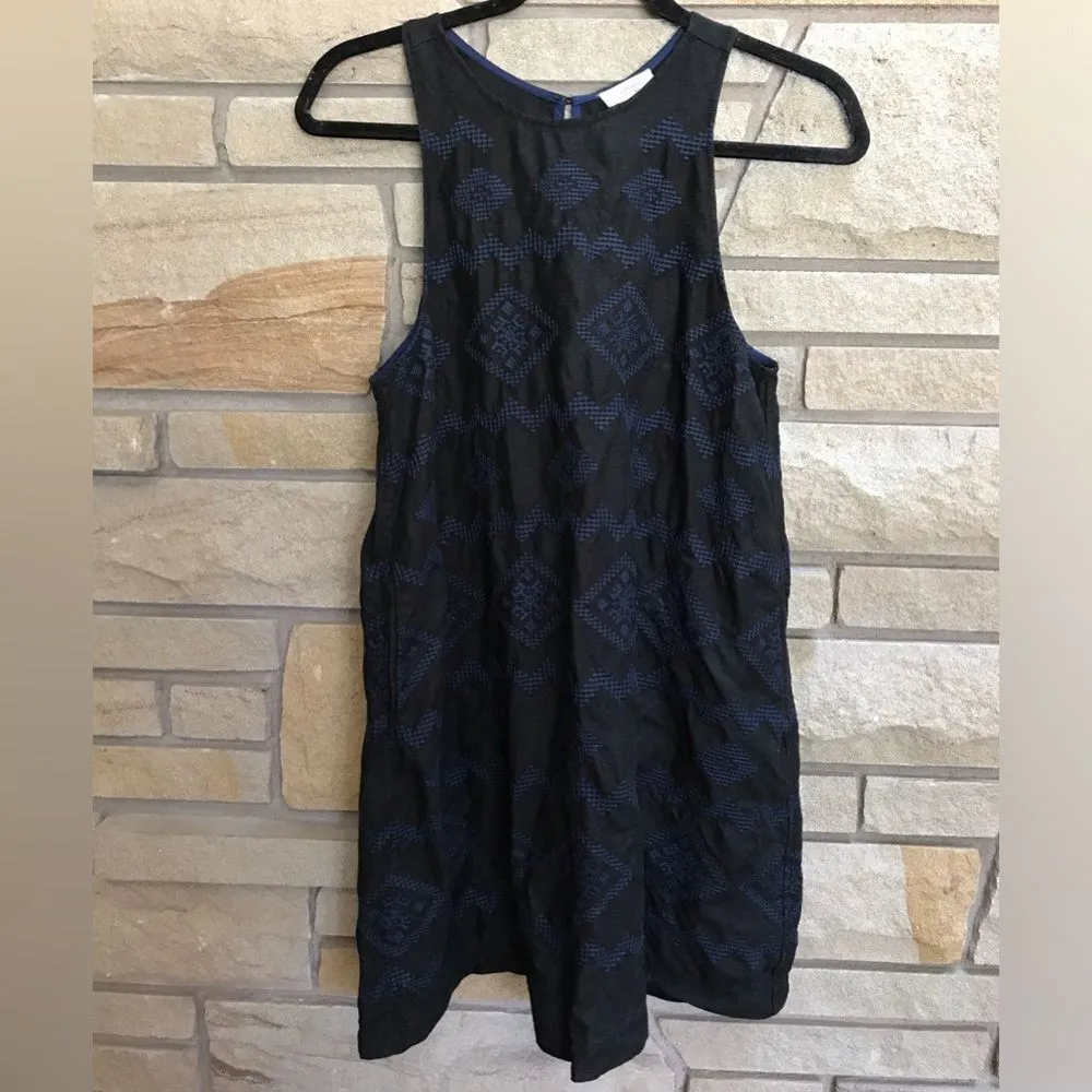 Aritzia Wilfred Trompette Embroidered Geometric Linen Sleeveless Dress Black XS - Image 5