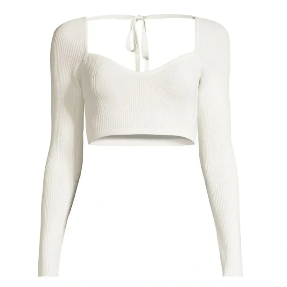 Revolve Significant Other Dacia Knit Long Sleeve Cropped Top in Cream Sz 4 White - Image 11