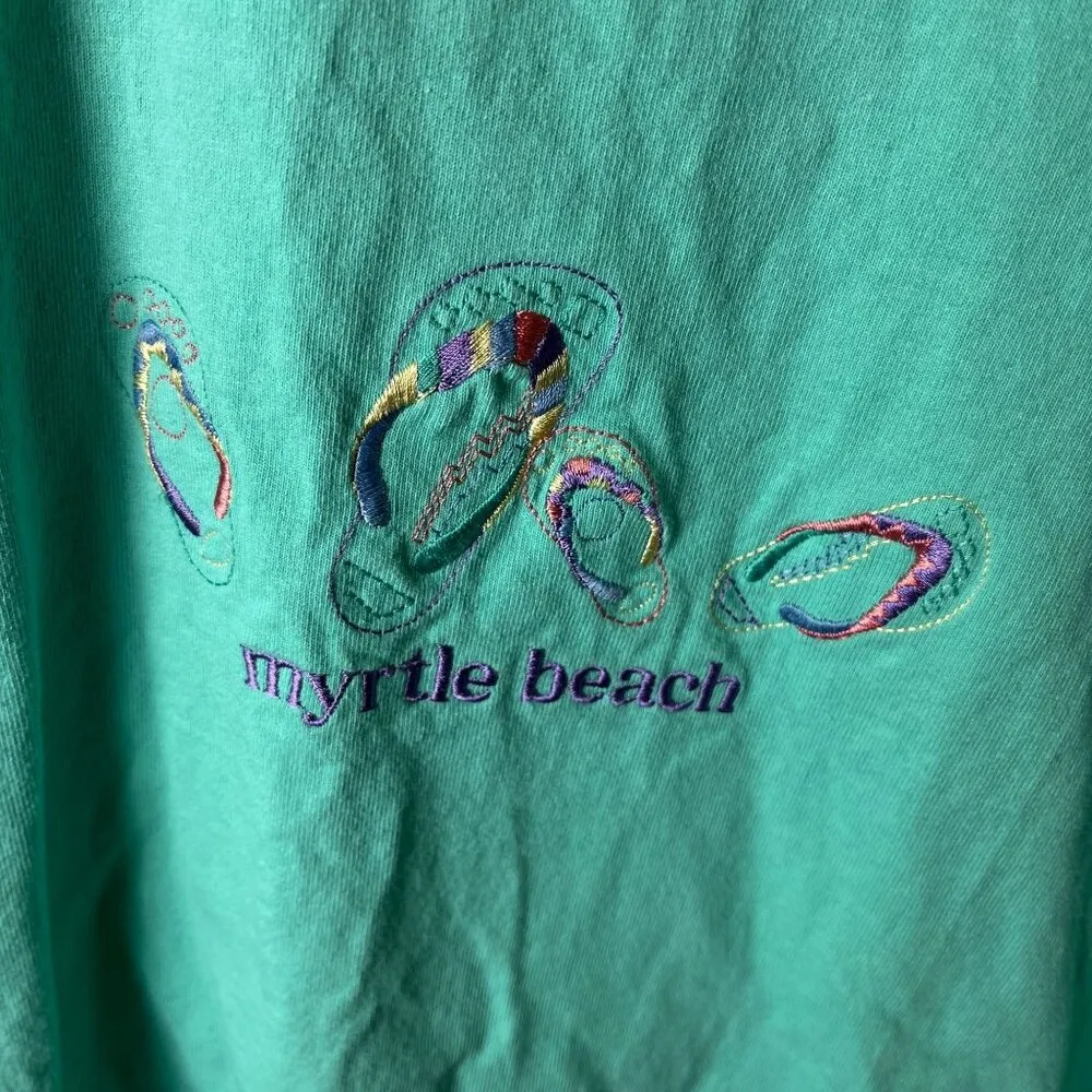 Vintage Myrtle Beach T Shirt Green Large L Destination Summer Sandals Solid Logo - Image 4