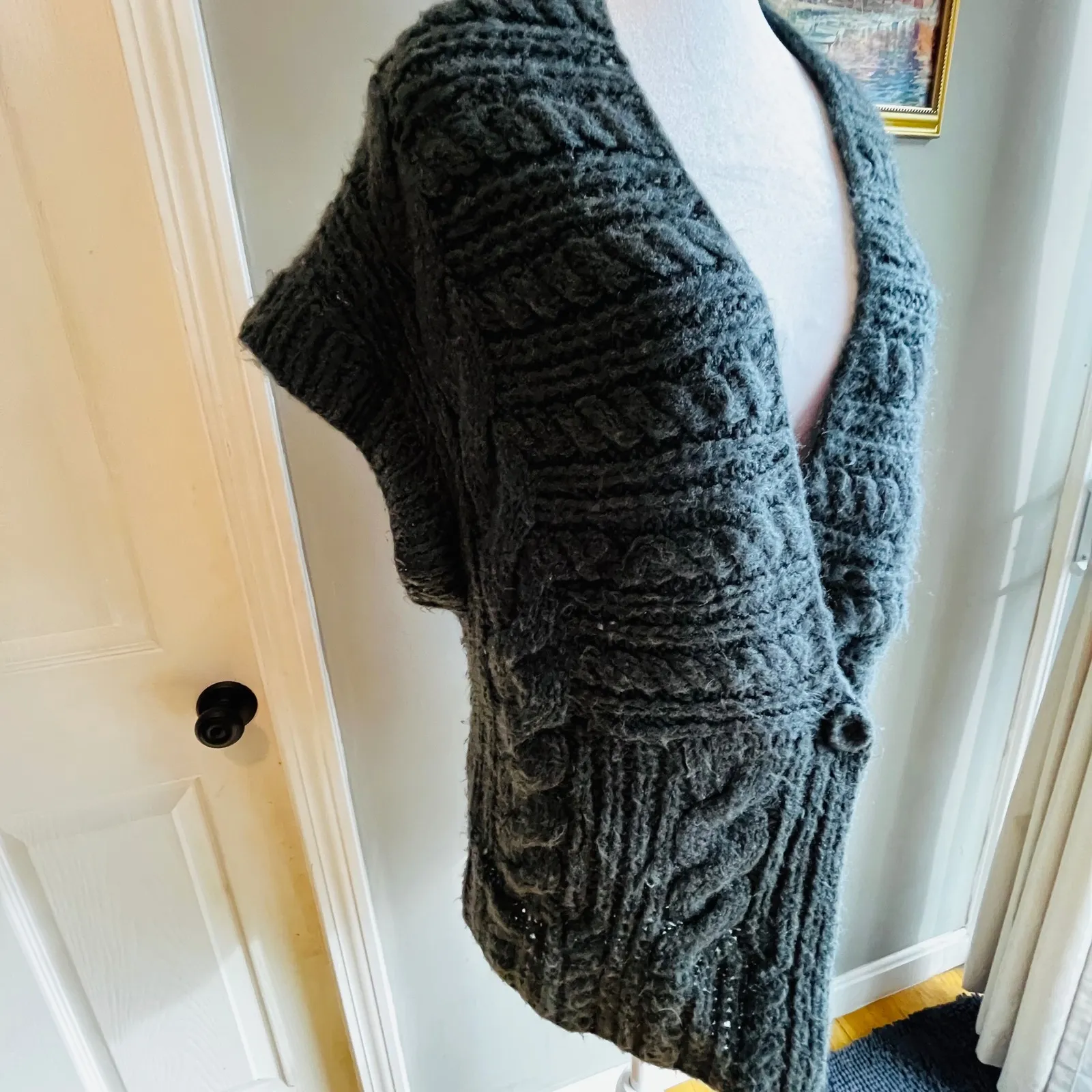 Kikit Women's Cable Knit Sweater Vest Cardigan Grey Size M Shawl CottageCore Gray Size M - Image 3