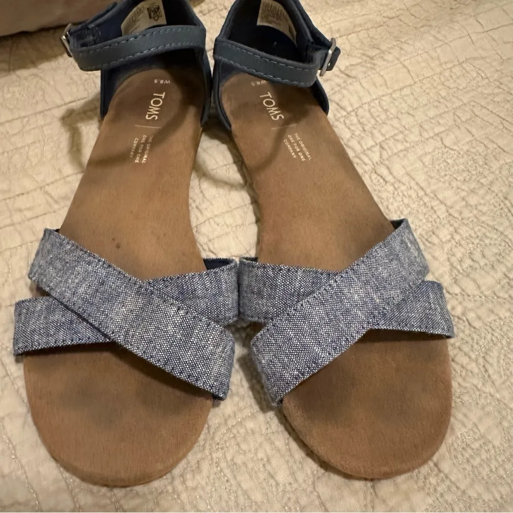 Toms Blue Sandals Denim Canvas Slingback  Flats Minimalist Beachy Coastal Sz 8.5 - Image 8