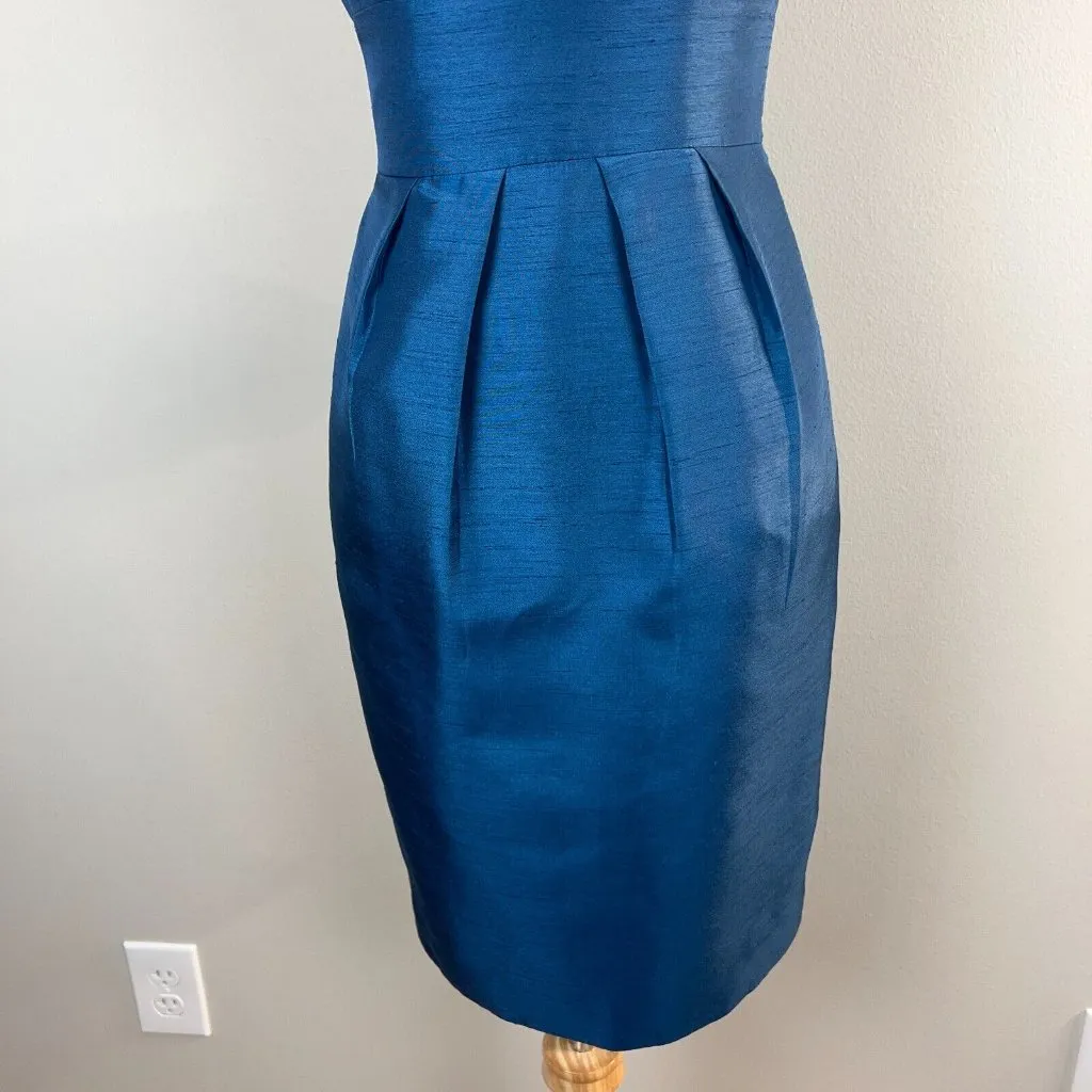 Jenny Yoo Collection Dress 0 Blue Empire‎ Tie Back V-Neck Pleated Above Knee - Image 3