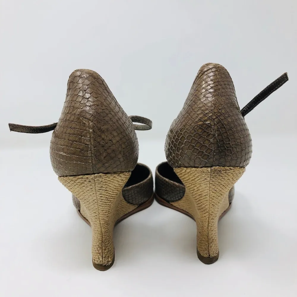 THEORY leather ankle straps, raffia wedge heels, Italy, size 40 - Image 6