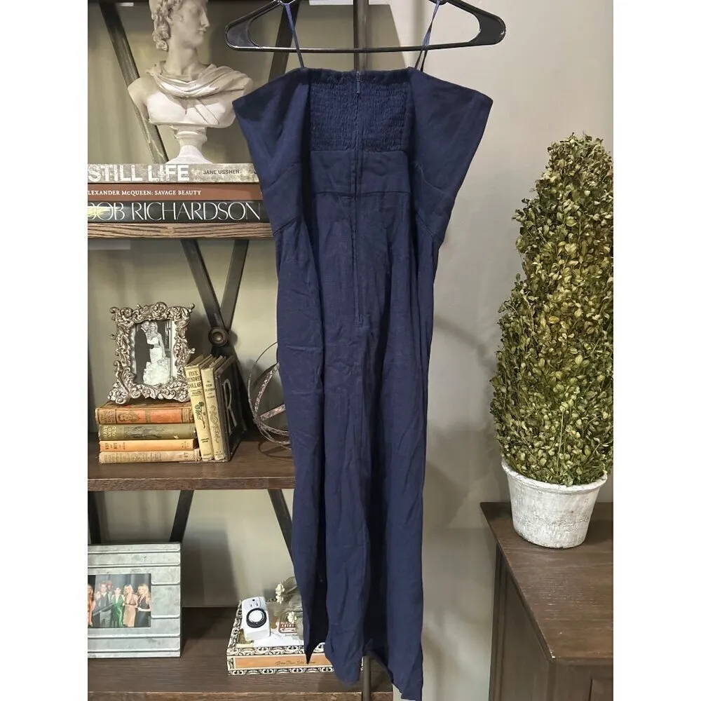 Finders Keepers Limoncello Cutout Knot Linen Midi Dress Navy Blue Size US Large - Image 6