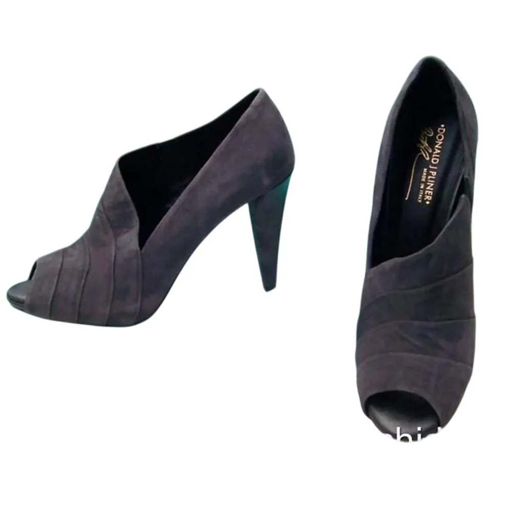 Donald Pliner Gray Suede Leather Bootie Shoe Asymmetrical Peep Toe New NWT $395 Size 10 - Image 2