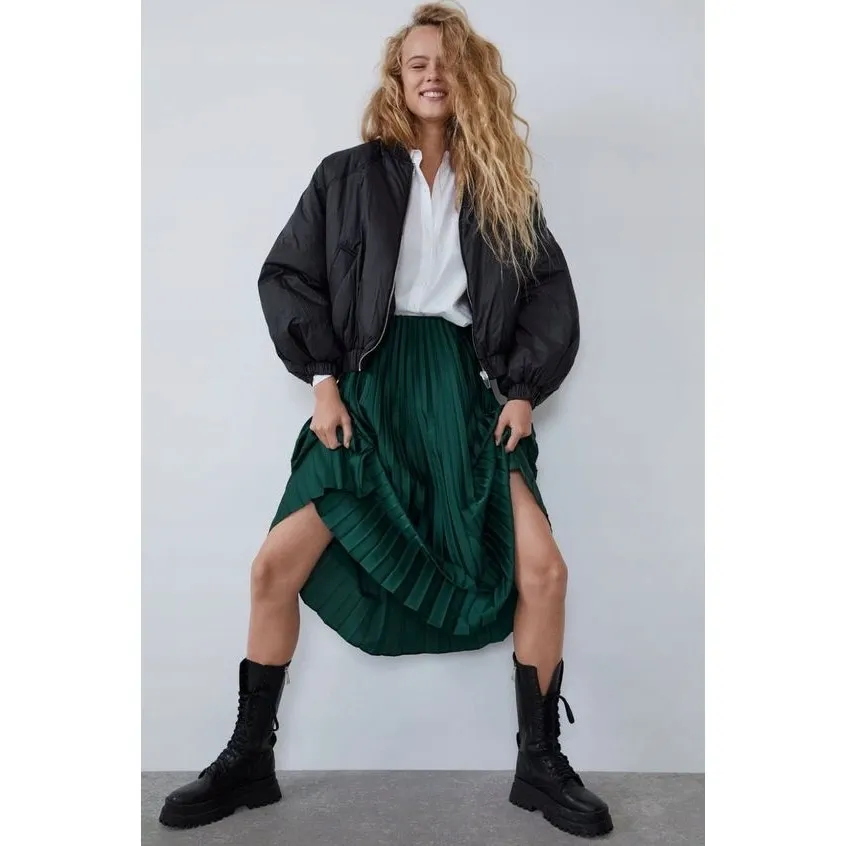 Zara Emerald Green Pleated Midi Skirt Size XS High Rise Chic Preppy Minimalist - Image 9