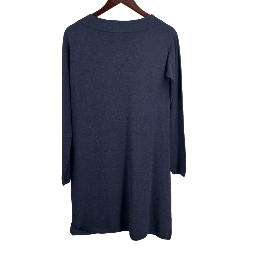 Jigsaw Wool Dress Navy Blue Long Sleeve Crew Neck Front Pockets Medium - Image 3