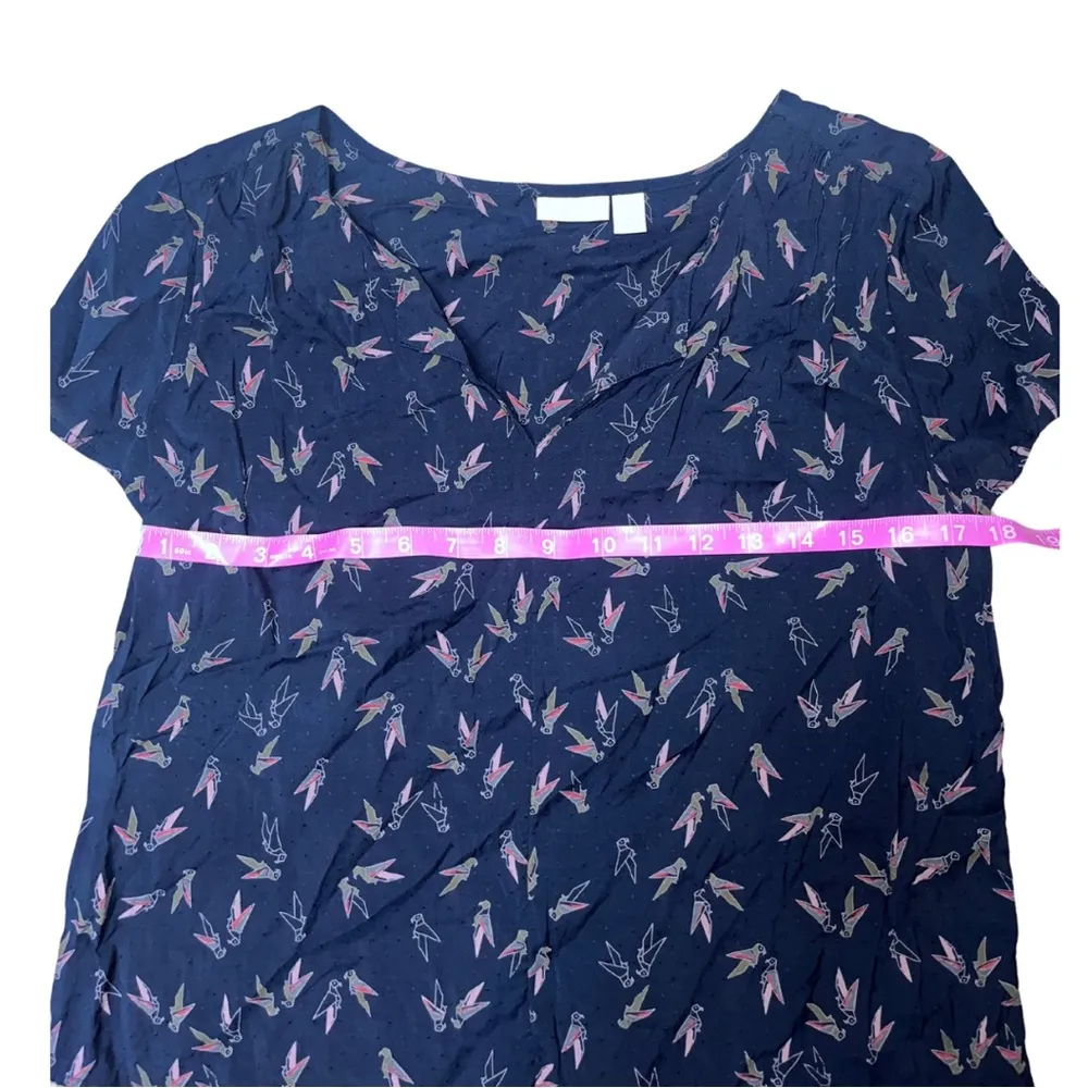 Hinge Navy V-Neck Bird Anthropology Med Blouse - Image 6