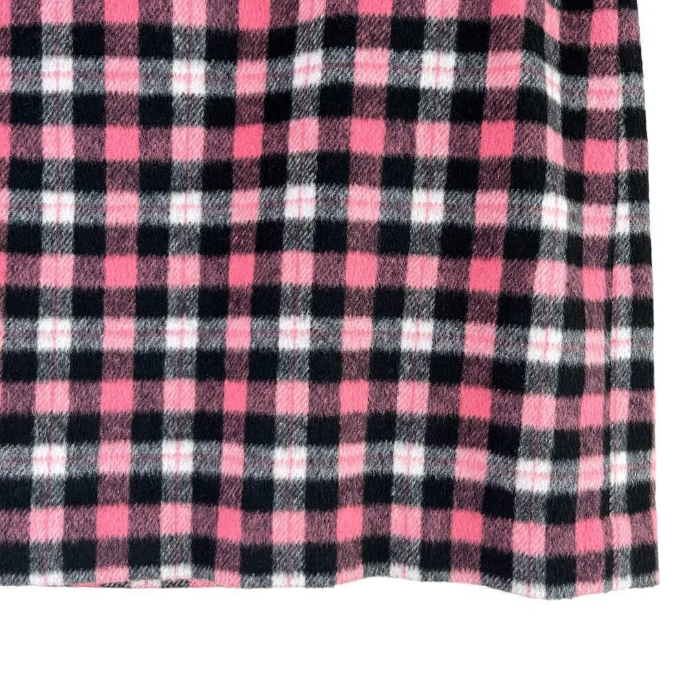 Talbots Wool Blend Plaid Mini Skirt Pink Black Side Zip‎ Lined, Size 8 - Image 4