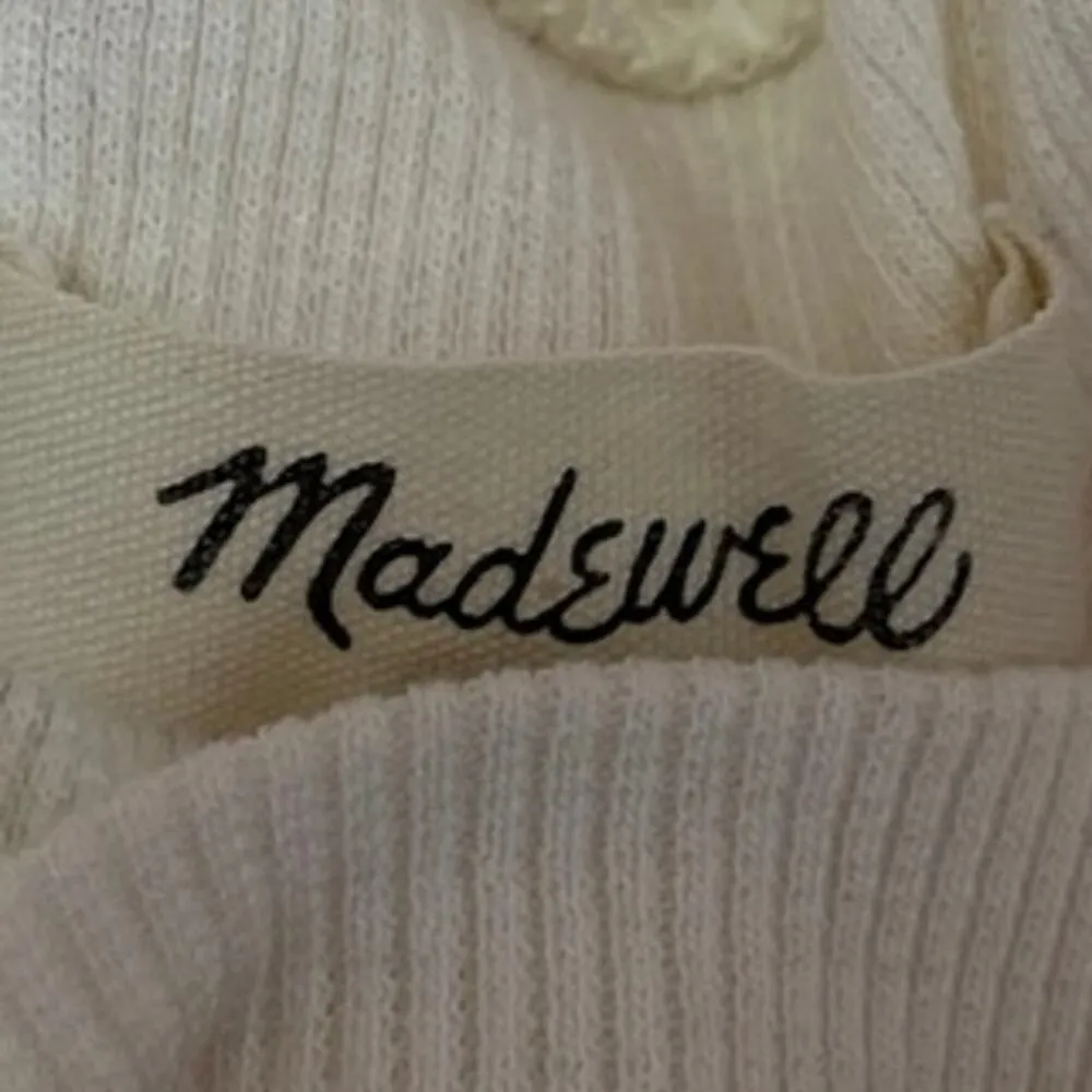 Madewell Cream Ribbed Knit Crewneck Long Sleeve Pullover Boxy Tee Crop Top Sz S - Image 3