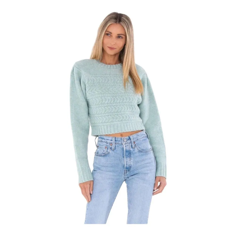 For Love & Lemons Dominique Green Cable Knit Sweater XXS New - Image 85