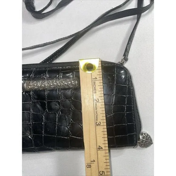 Brighton high gloss Italian ‎ black crocodile large zip wallet with strap - Image 3