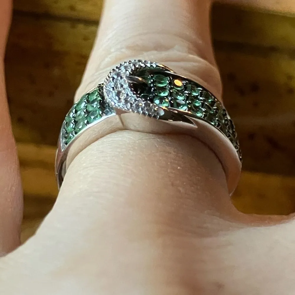 Natural Tsavorite Garnet Sterling Silver Buckle Ring Size 6 - Image 2