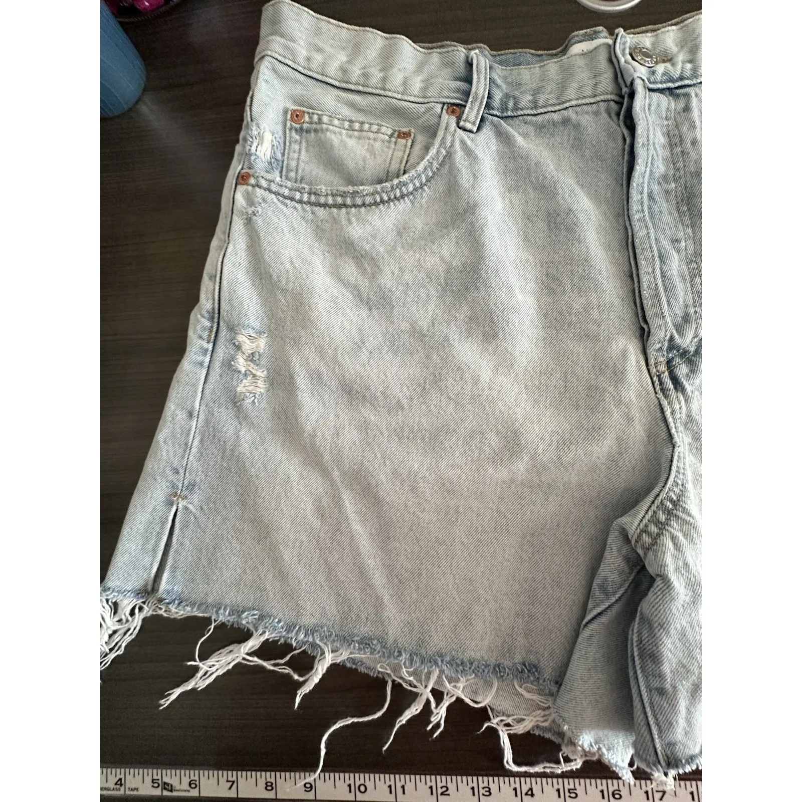 MNG Andy Jean Shorts Womens 14 Rodeo Western Cut Off Light Wash Denim Button Fly - Image 6