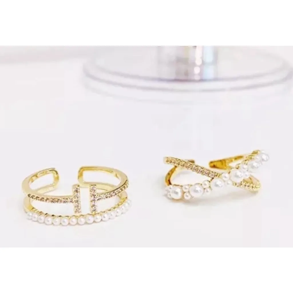 NEW‎ Dainty Women's 14k Gold Filled Bar Pearl Ring, Adjustable - Image 2