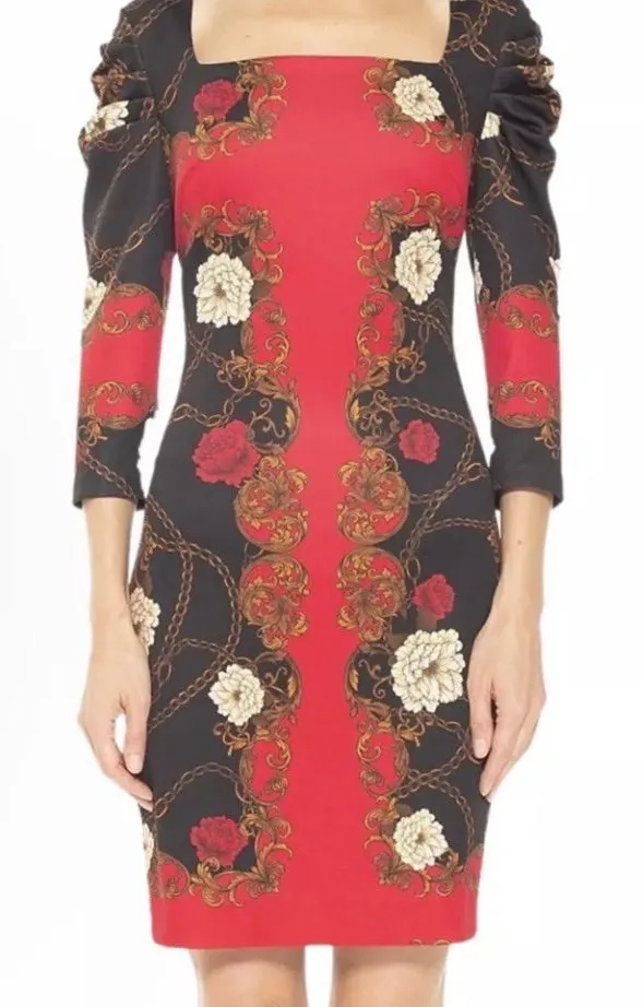 Alexia Admor Elizabeth Sheath Black and Red 3/4 length puff sleeves Size 6 NWT - Image 1