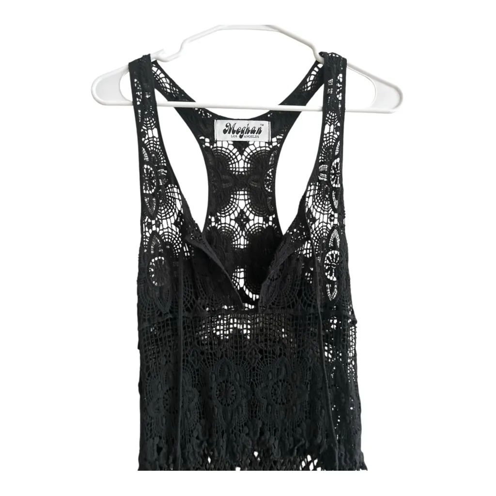 Meghan Los Angeles black crochet see thru dress beach cover up size M/L - Image 3