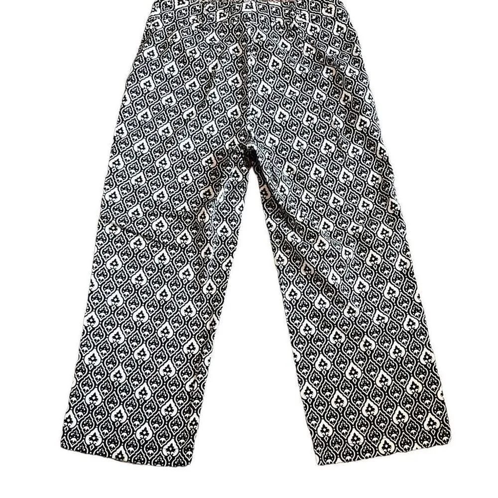 Worthington Black White Abstract Geometric Print Wide Leg Cropped Pants 8 Preppy - Image 2
