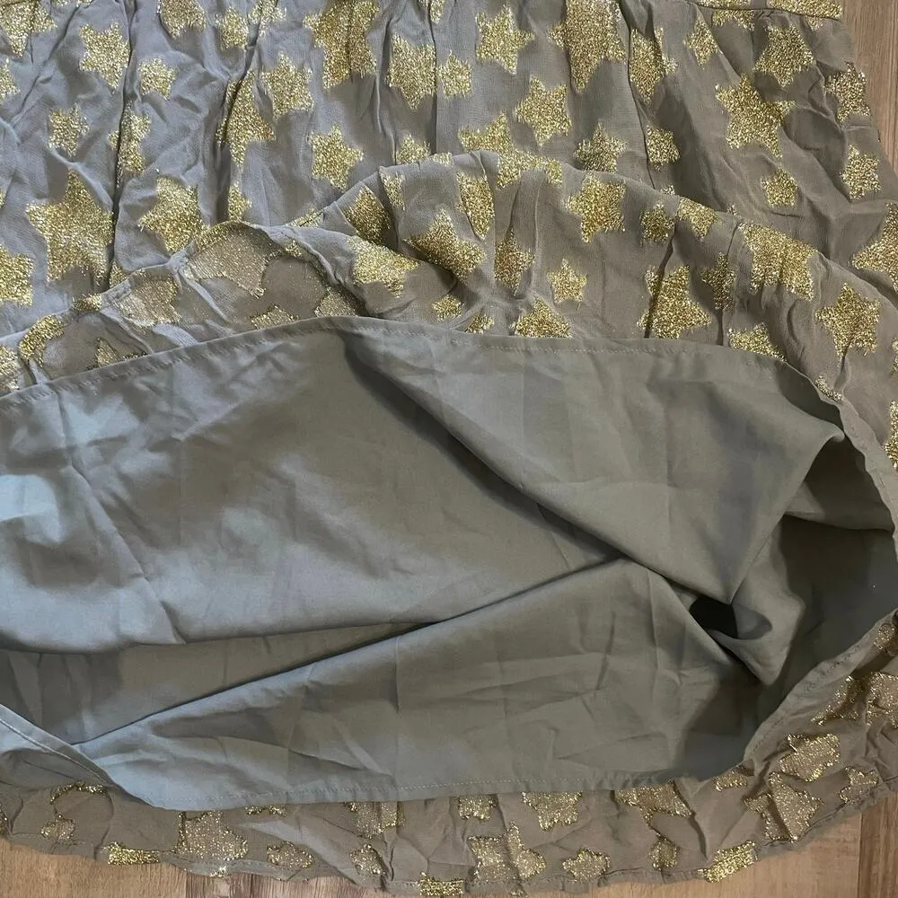 Loft Shimmer Gold Star Tiered Mini Dress | Size Medium - Image 15