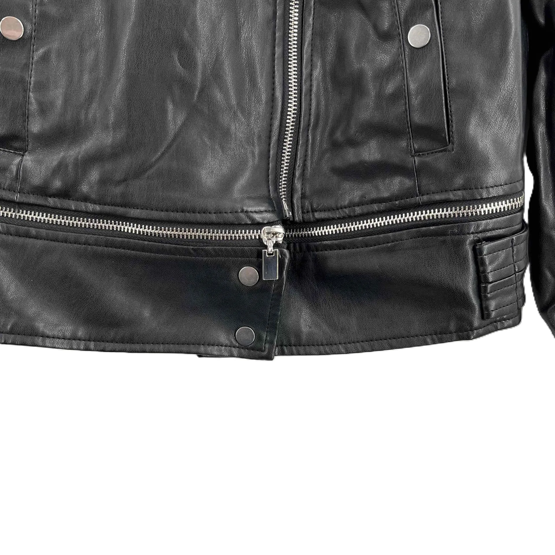 Zara Black Vegan Leather‎ Moto Jacket Asymmetrical Zipper Edgy Womens Small - Image 4