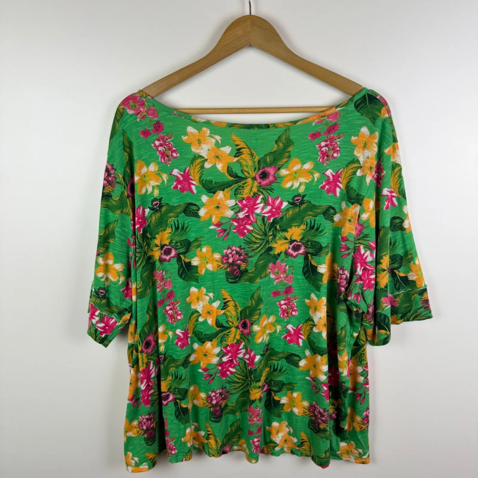 Cato Est‎ 1946 Floral Tropical Tee Size 22/24W Green Stretch Lightweight Resort - Image 4