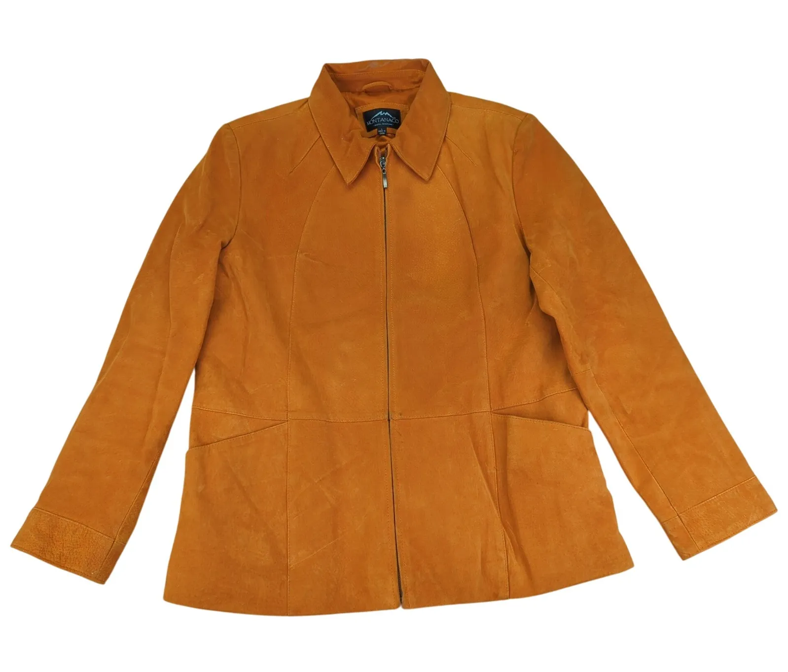 MontanaCo Suede Leather Jacket Women's Full Zip Copper Orange Warm Tone Large - Image 1