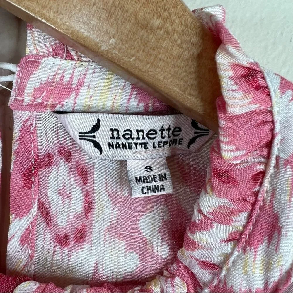 Nanette Lepore pink ikat pintuck lace short bell sleeve blouse small - Image 8