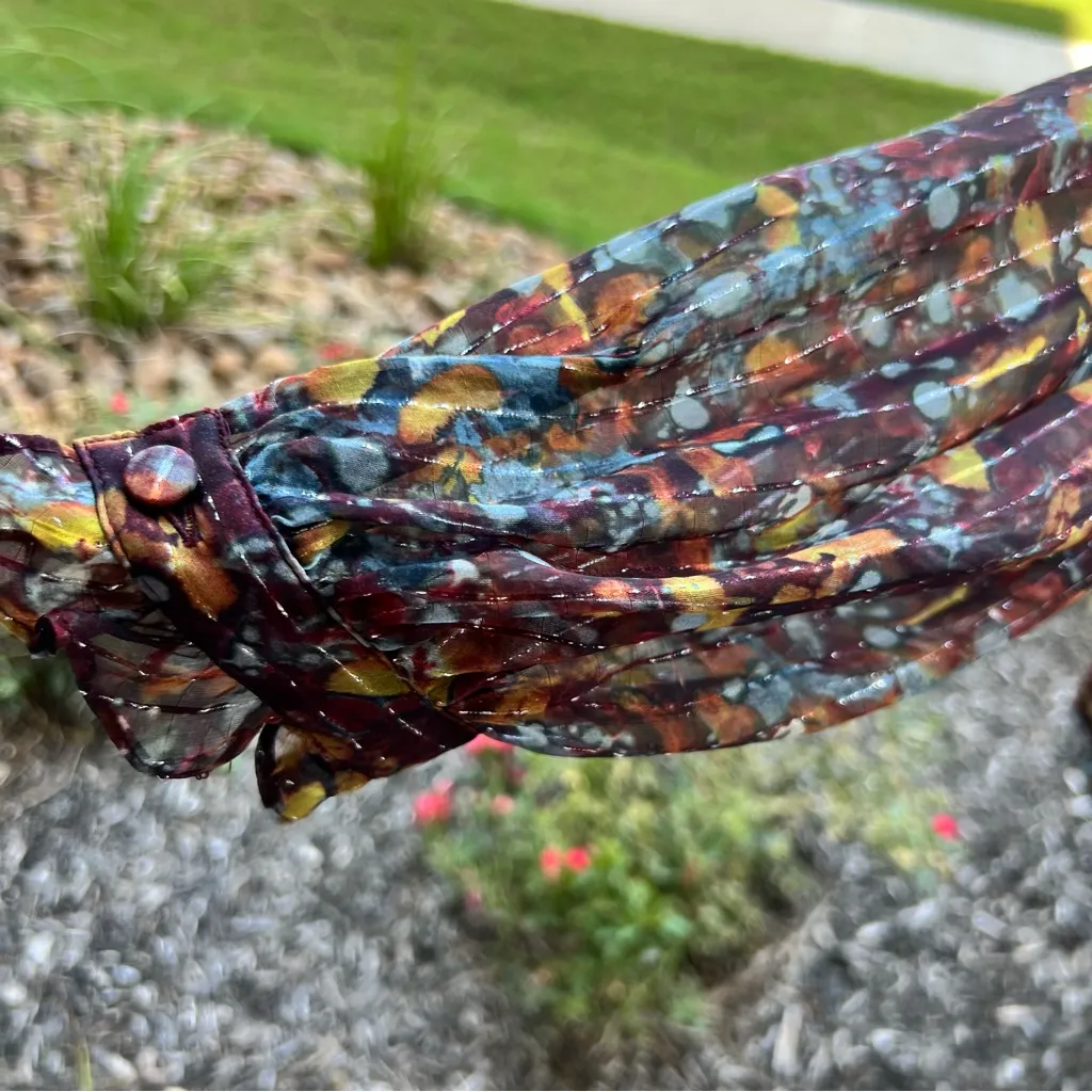 Lafayette 148 Harlan Floral SilkBlend Sheer Long Sleeve Blouse Brown Size M - Image 6