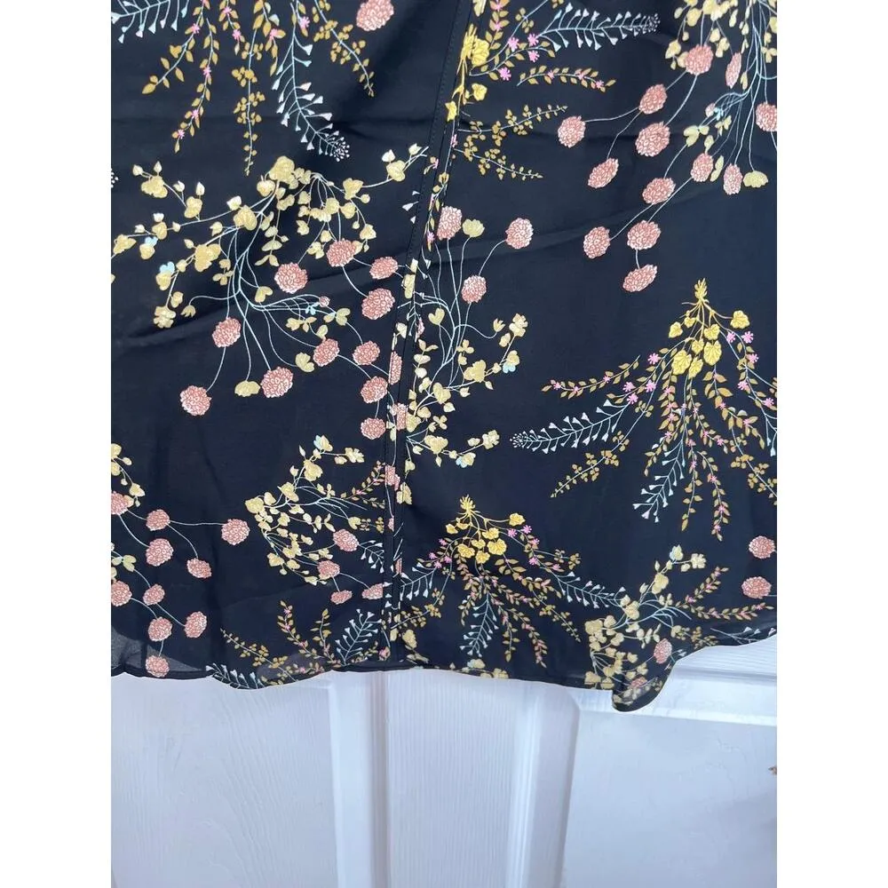 Philosophy Womens Black Floral V-Neck Cuffed Short Sleeve Blouse Bohemian Size S - Image 6