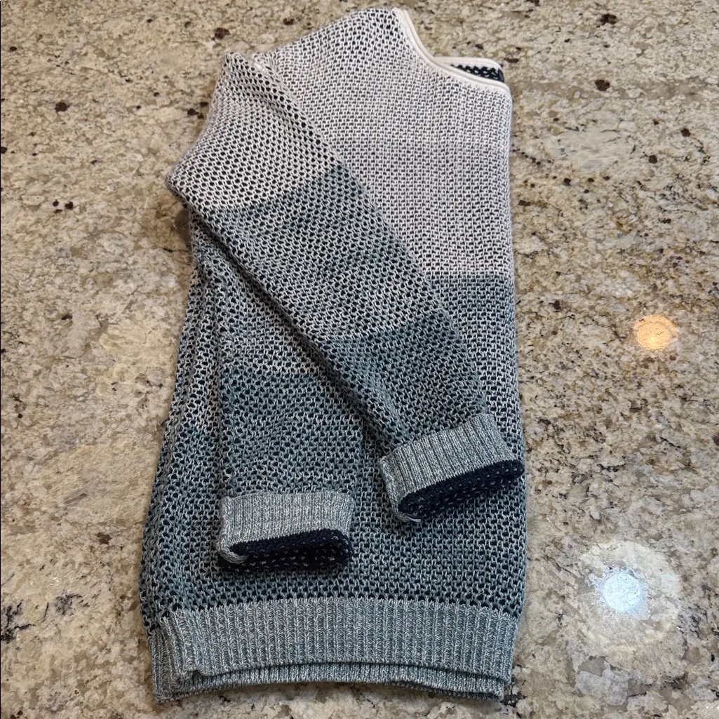 Vince Open Knit Colorblock Cotton Sweater Size L Blue Ivory - Image 6