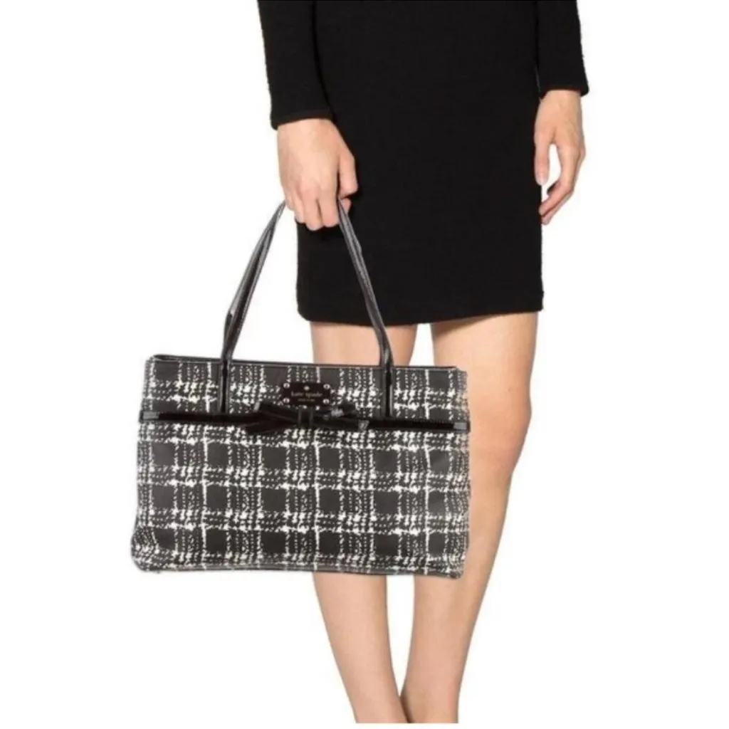 Kate Spade Helena Tote Belleville Plaid Black White Tote Vinyl Patent Leather - Image 2