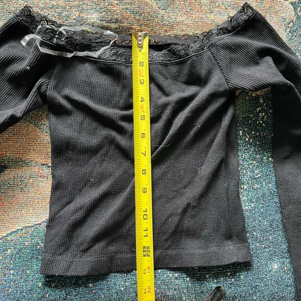 Harper Black Fitted Cropped Lace Strapped Blouse SZ Extra S Long Sleeve Evening - Image 9