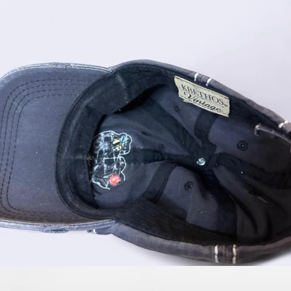 Bee Happy Hat Gray KB Ethos Baseball Cap Adjustable Strapback Dad Hat Vintage White - Image 3