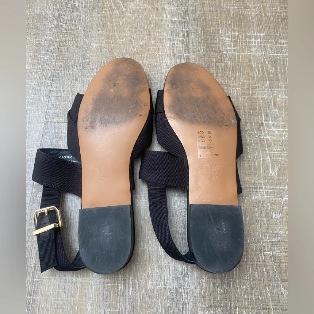 & Other Stories Black Twill Slingback Buckled Sandals Women’s 8 Wide Strap Flats - Image 12