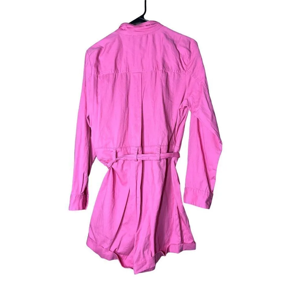 Express‎ X Rocky Barnes Women’s M Pink Long-Sleeve Button Romper Size Medium - Image 8