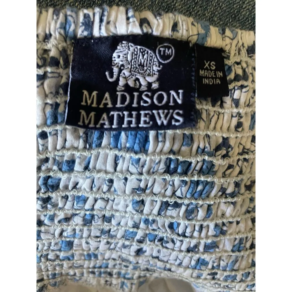 Madison Matthews Blue Flowers Block Print Tiered Mini Skirt Size XS X - Image 4
