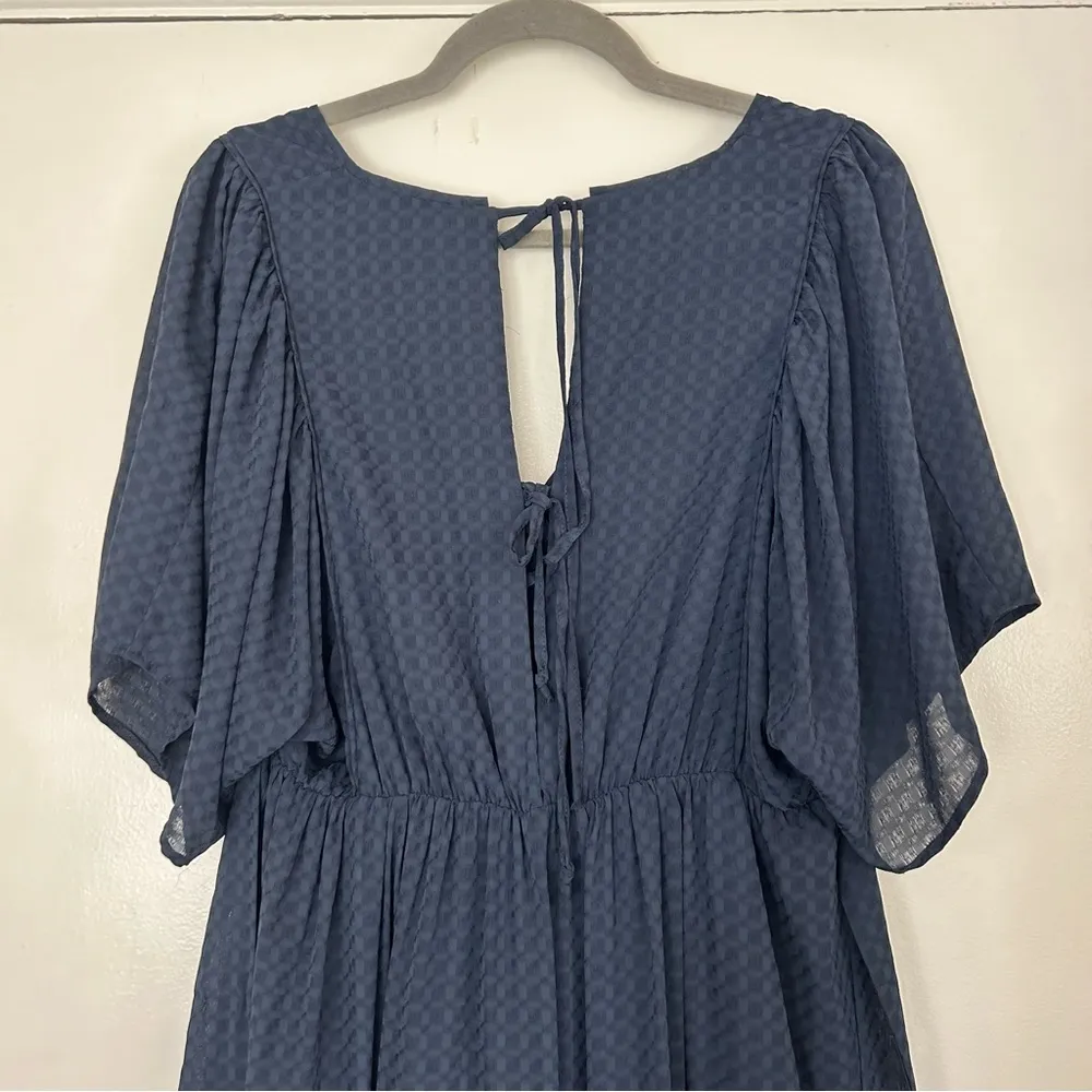 Blue Tie Back Short Sleeve Flowy Cocktail Dress M - Image 6