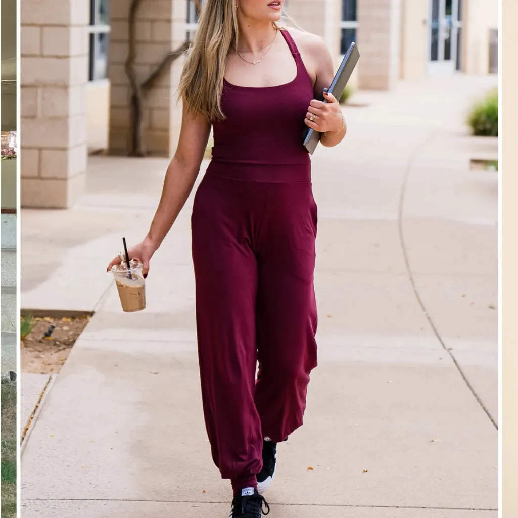 Aria Lattner Everyday Cuffed Jumpsuit in Merlot Size Large Red - Image 4
