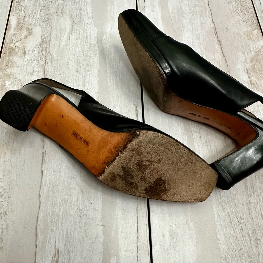 Salvatore Ferragamo Black Leather Slingback Block Heels Office Siren Classic Vtg - Image 11
