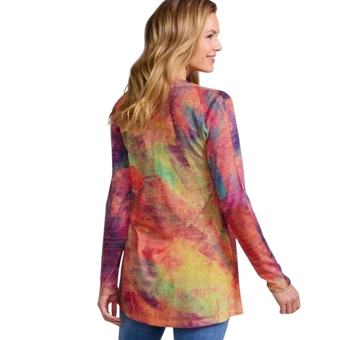 Soft Surroundings Plein de Couleurs Abstract Knit Top L Boho Watercolor Sweater - Image 4